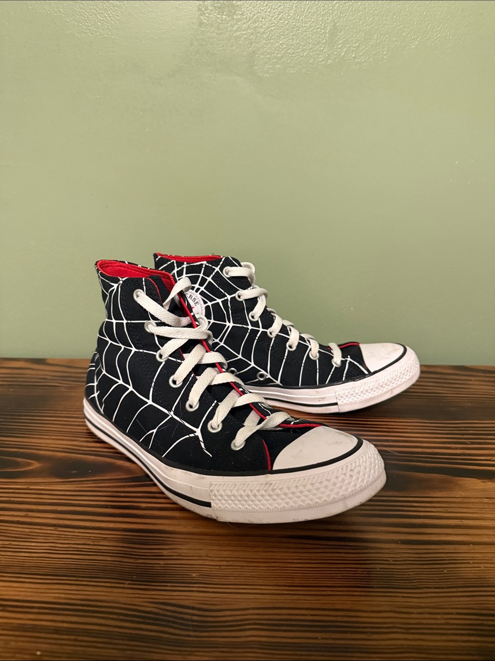 Converse Black Spiderweb High-Top Sneakers with Red Accents